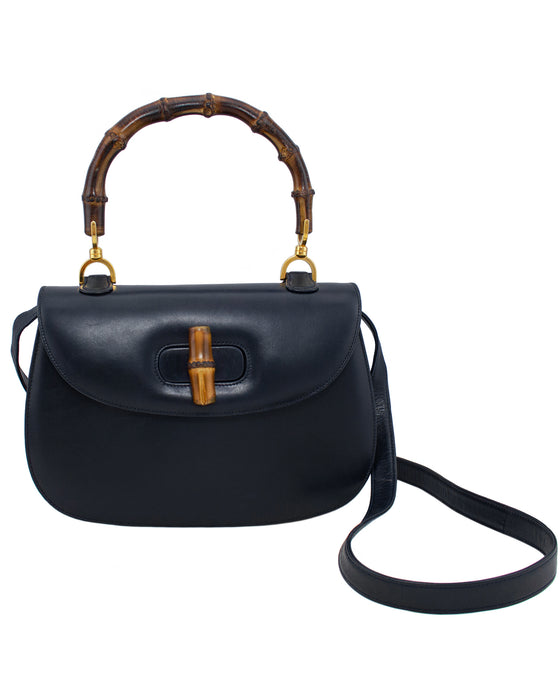 Vintage GUCCI Calfskin Leather Crossbody Box Bag Turnlock Navy For
