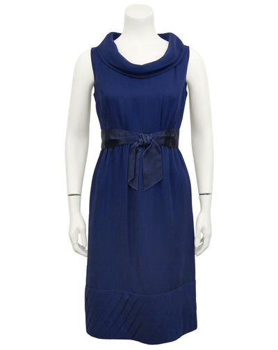 Navy Blue Silk Chiffon Cocktail Dress – Vintage Couture