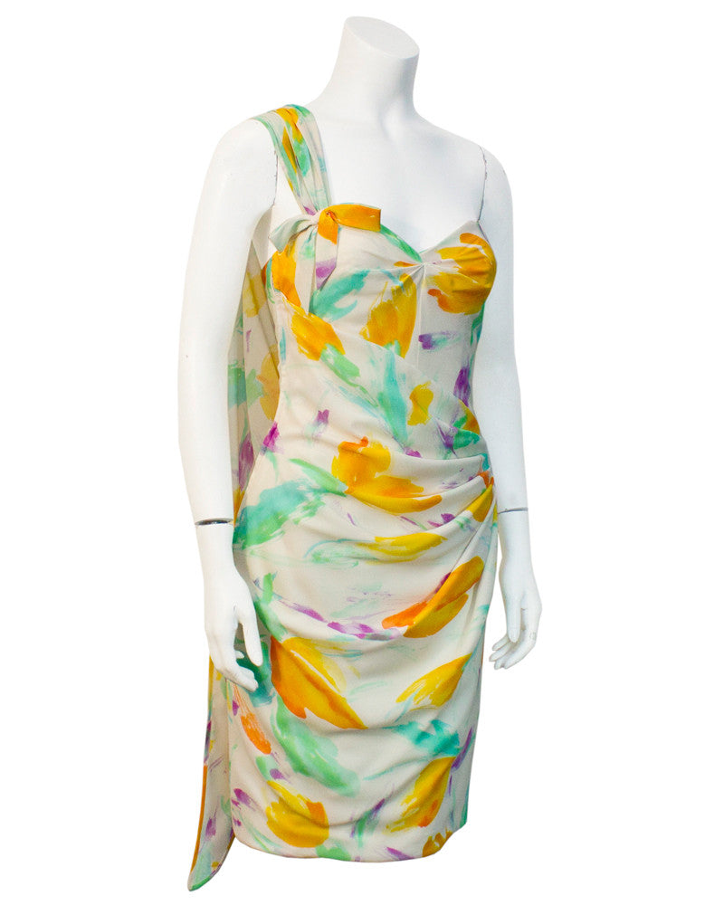 Floral One Shoulder Cocktail Dress – Vintage Couture